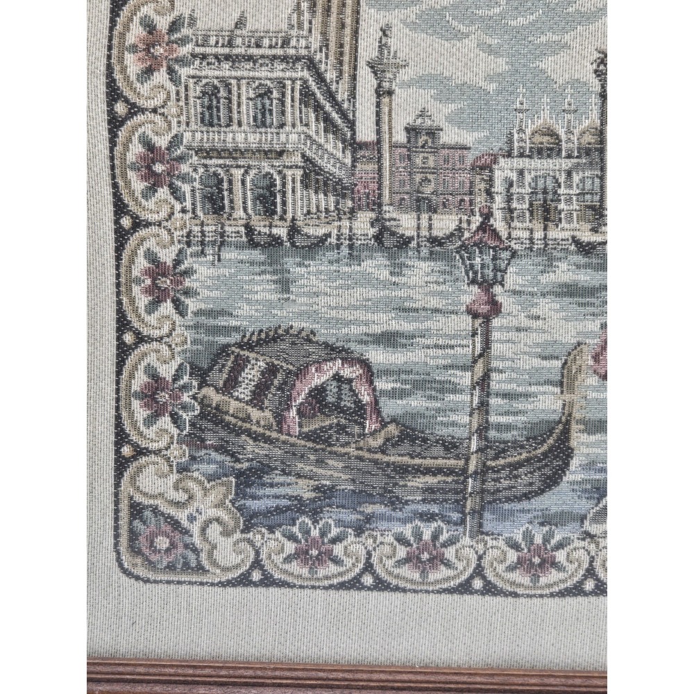 Italian Framed Tapestry Venice Gondola Scene Doge's Palace Romantic Courting - Picture 5 of 6